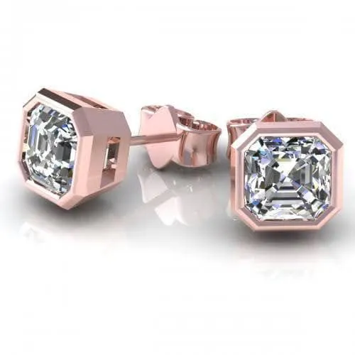 0.25-2.00 CT Ascher Cut Diamonds - Stud Earrings