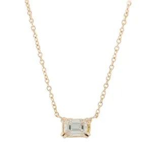 0.41ctw Emerald Cut Diamond Solitaire 16" Necklace in 14K Rose Gold