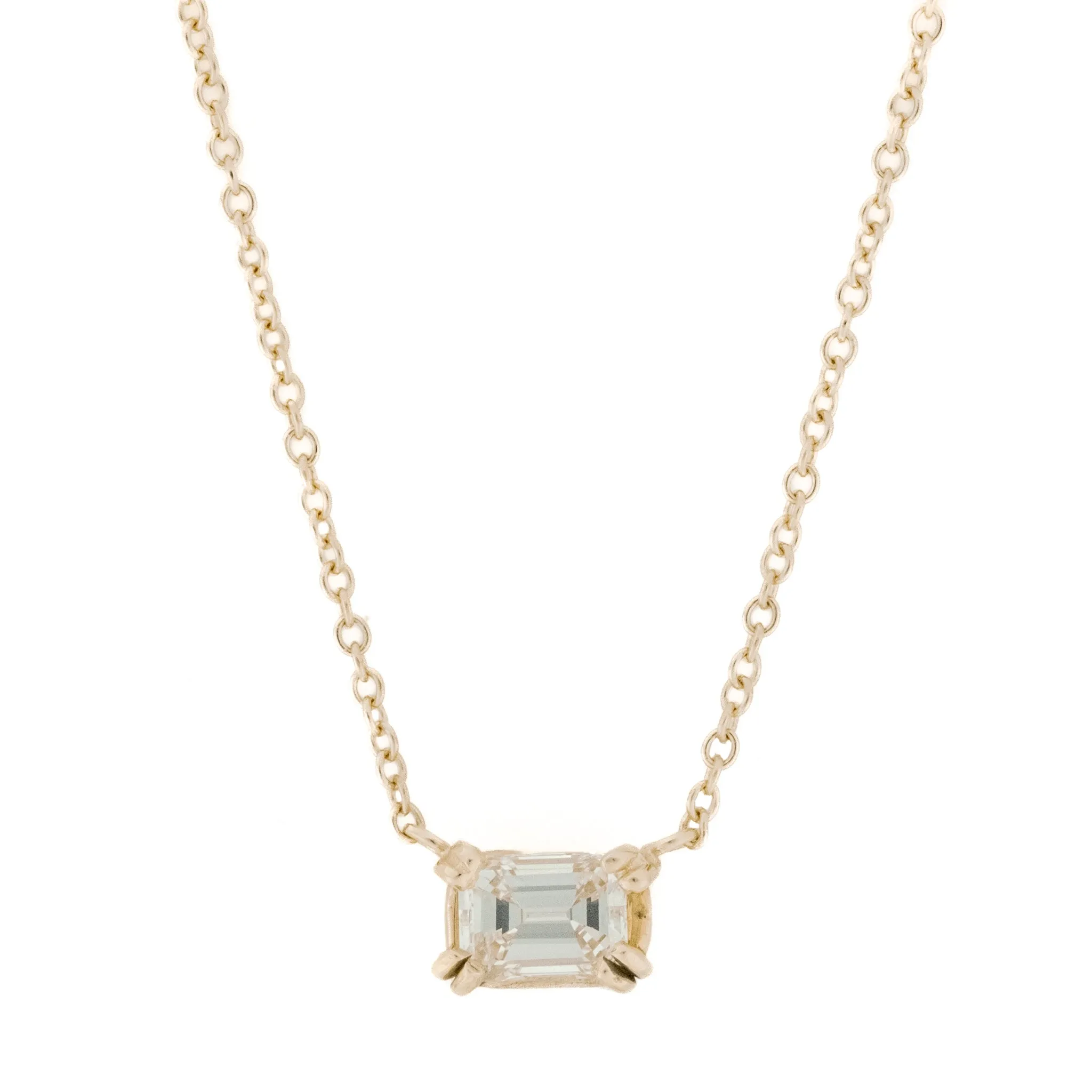 0.41ctw Emerald Cut Diamond Solitaire 16" Necklace in 14K Rose Gold