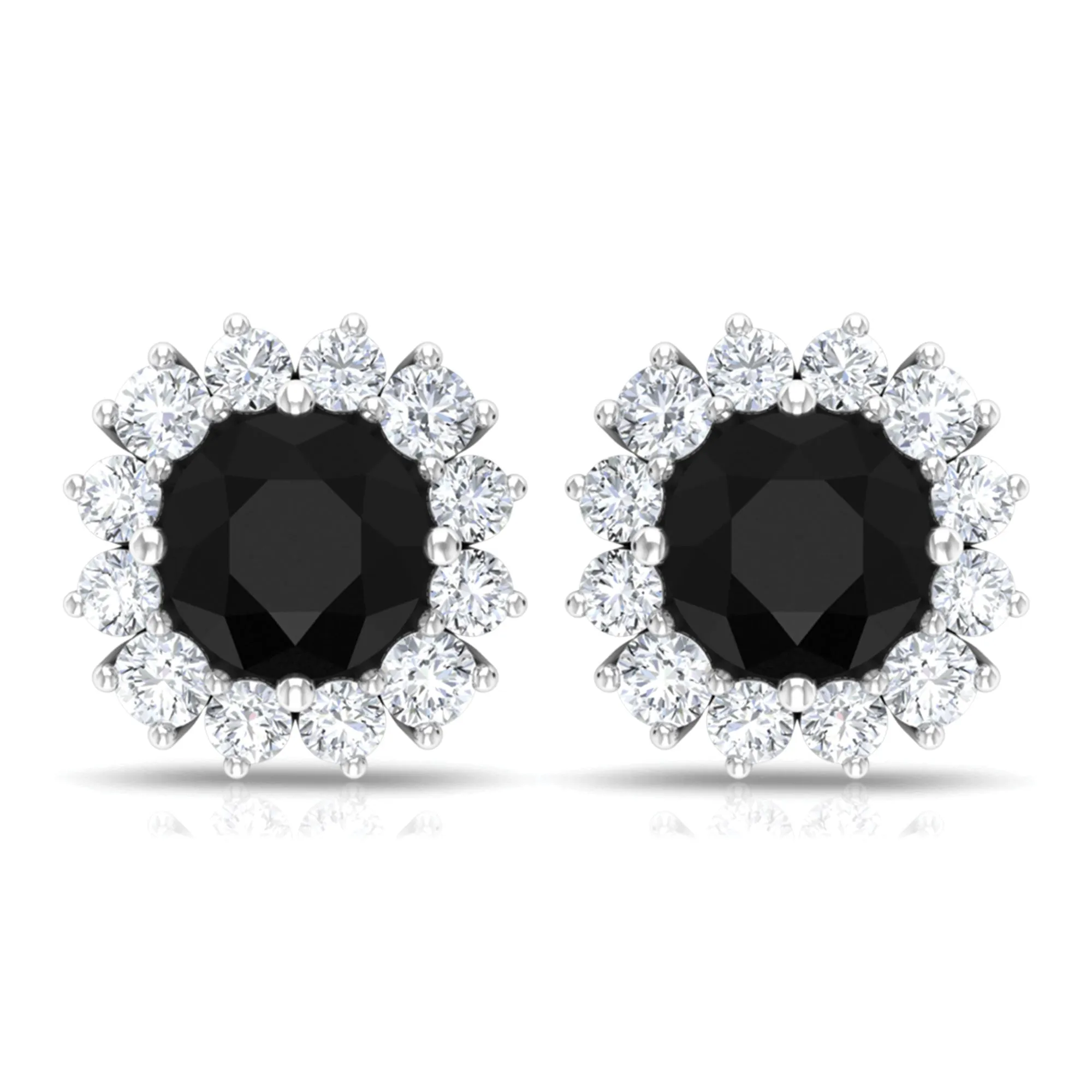 1 CT Classic Black Spinel and Diamond Halo Stud Earrings