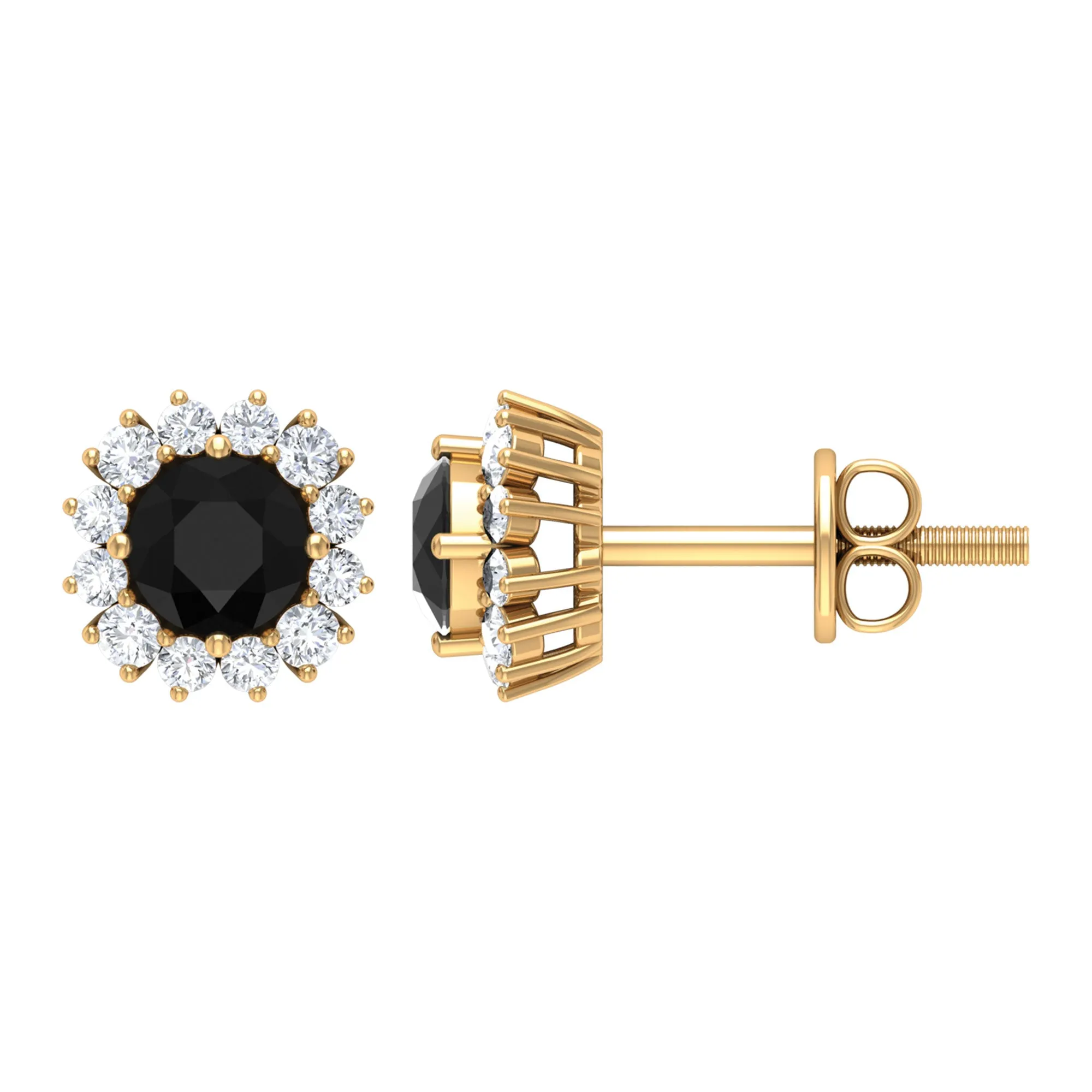 1 CT Classic Black Spinel and Diamond Halo Stud Earrings