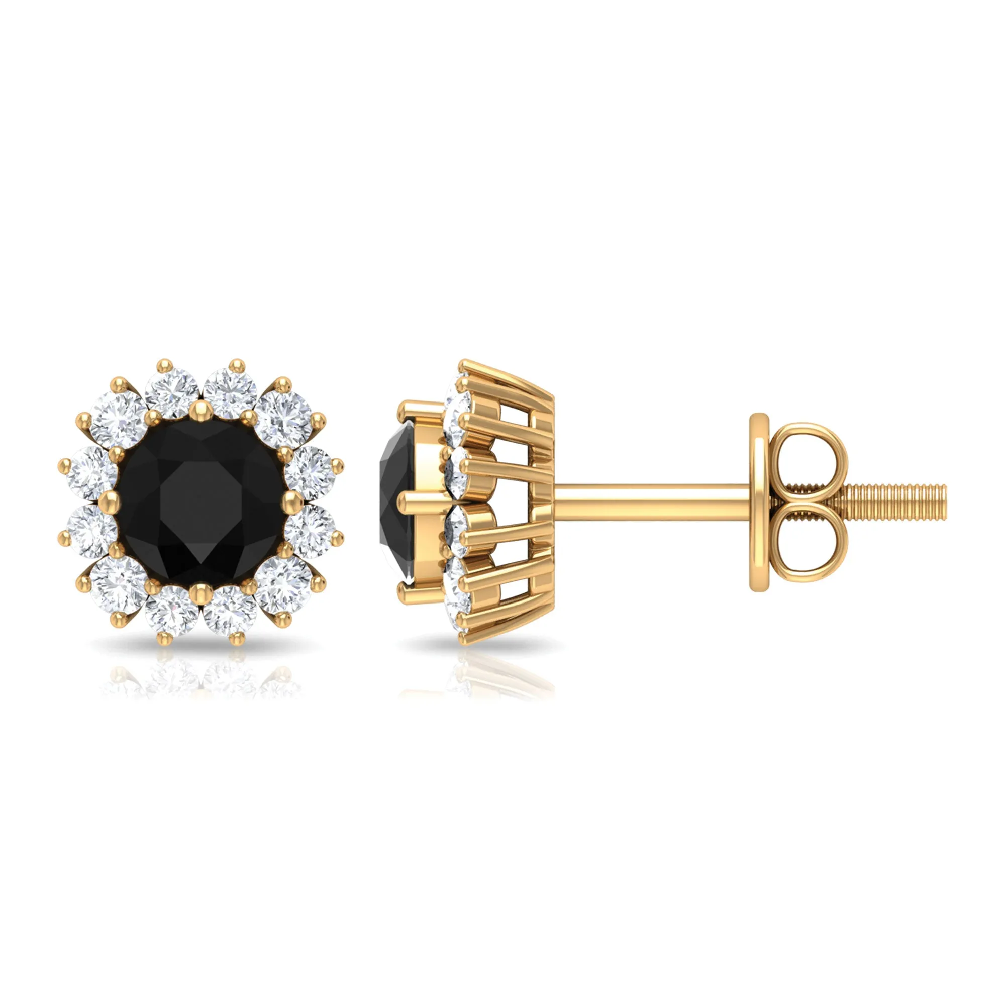 1 CT Classic Black Spinel and Diamond Halo Stud Earrings