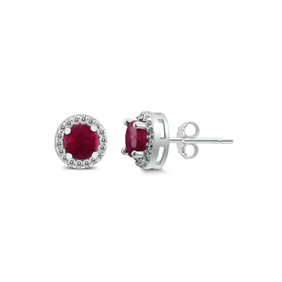 10k White Gold Plated 2 Ct Round Created Ruby Halo Stud Earrings