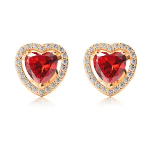 10k Yellow Gold Plated 4 Ct Created Halo Heart Ruby Stud Earrings