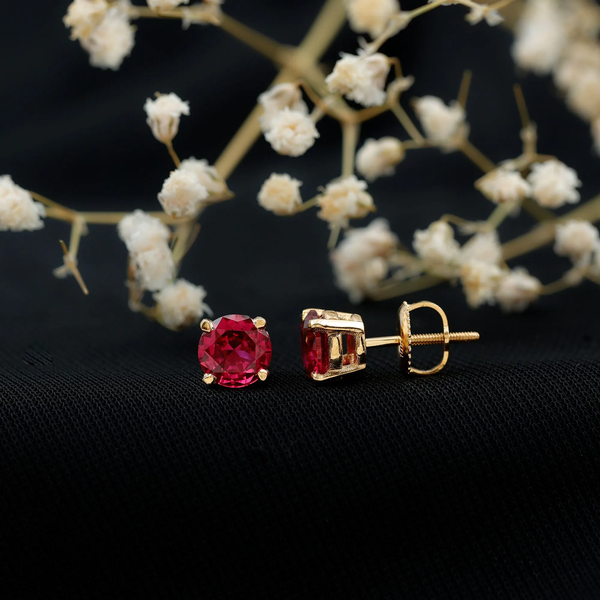 1.25 CT Round Lab Created Ruby Solitaire Stud Earrings