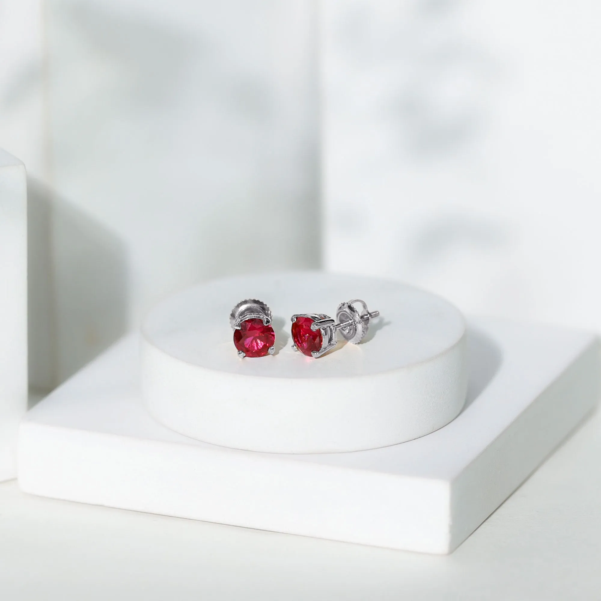 1.25 CT Round Lab Created Ruby Solitaire Stud Earrings