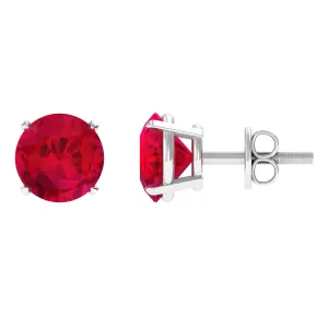 1.25 CT Round Lab Created Ruby Solitaire Stud Earrings