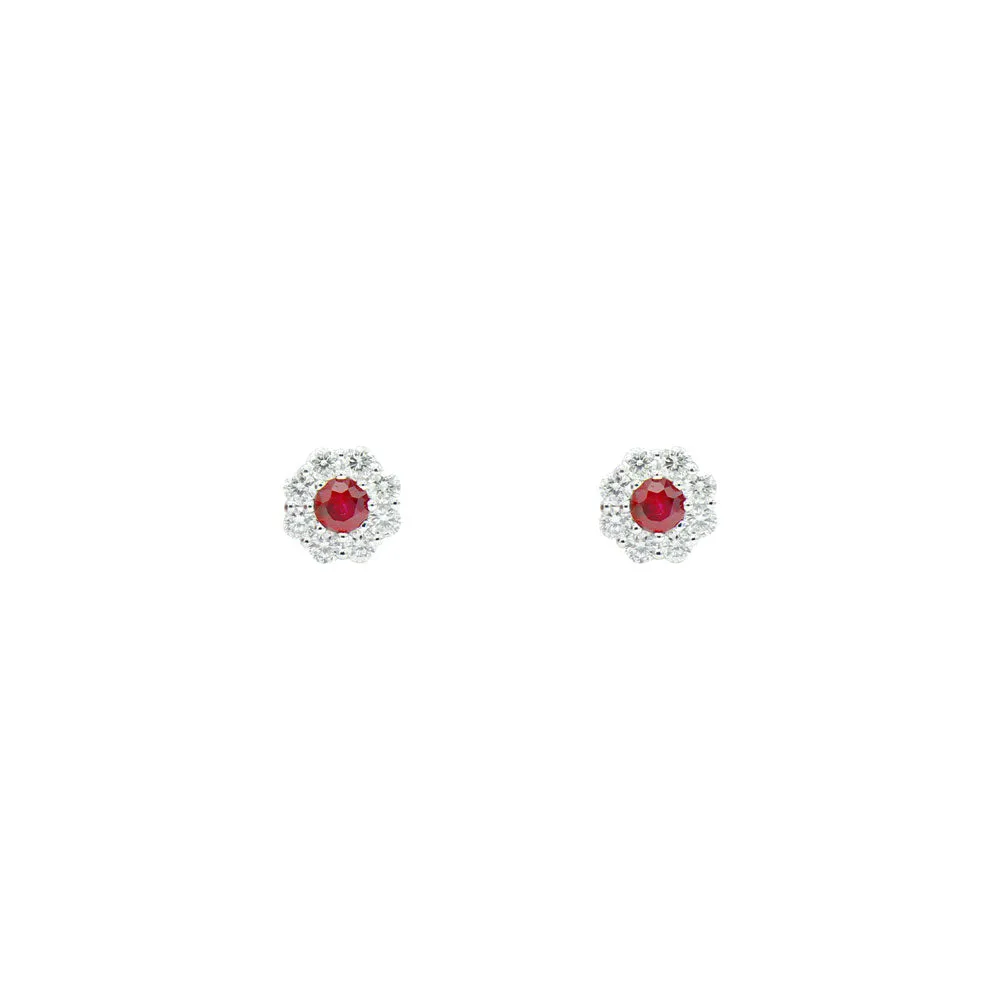 14 Karat White Gold Ruby and Diamond stud earrings