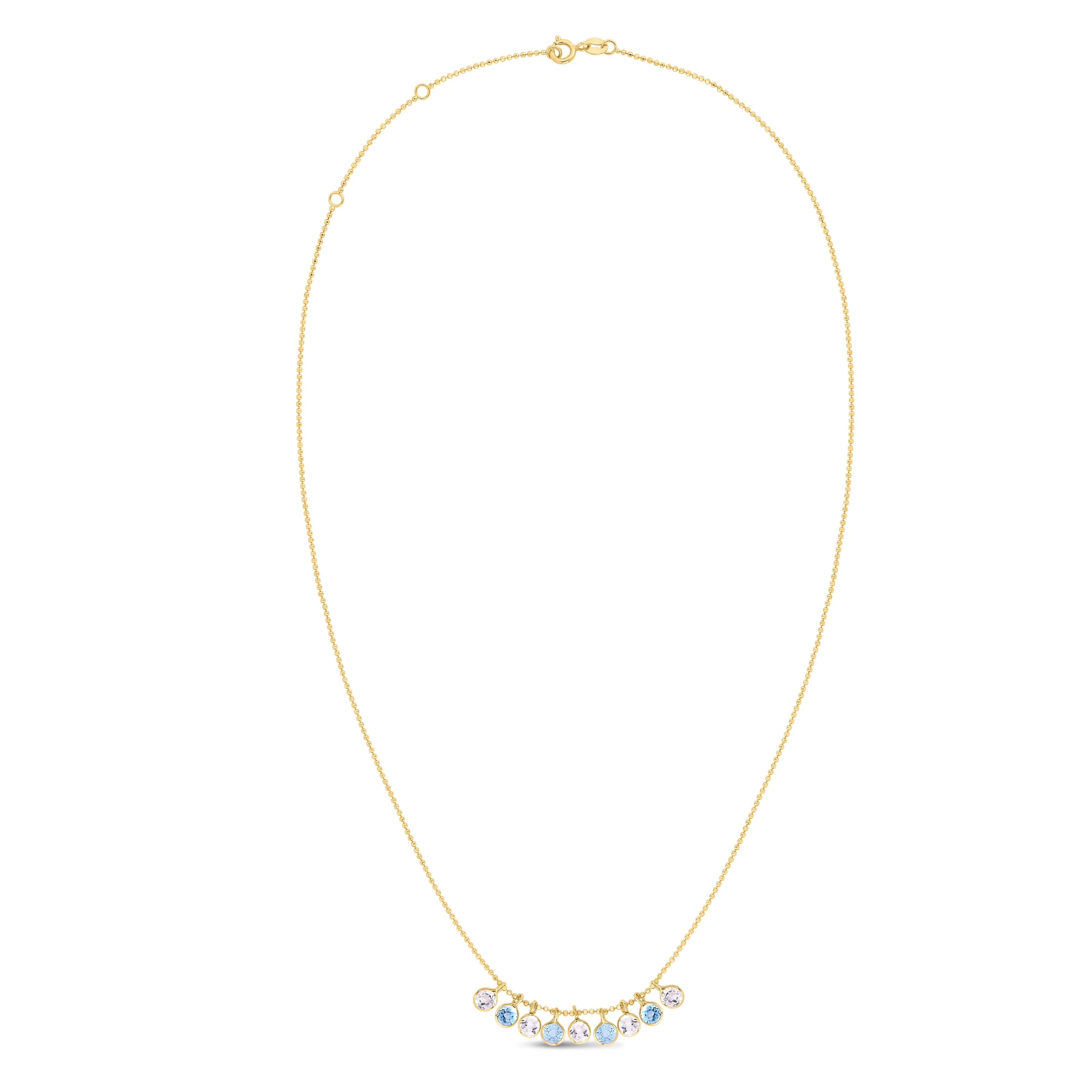 14K Gold Blue and White Topaz Dancing Drop Necklace