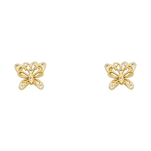 14K Gold CZ Beautiful Butterfly Stud Earrings