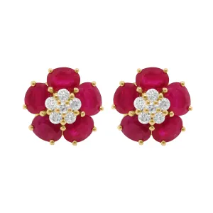 14K GOLD DIAMOND AND RUBY SIMONE FLOWER STUDS