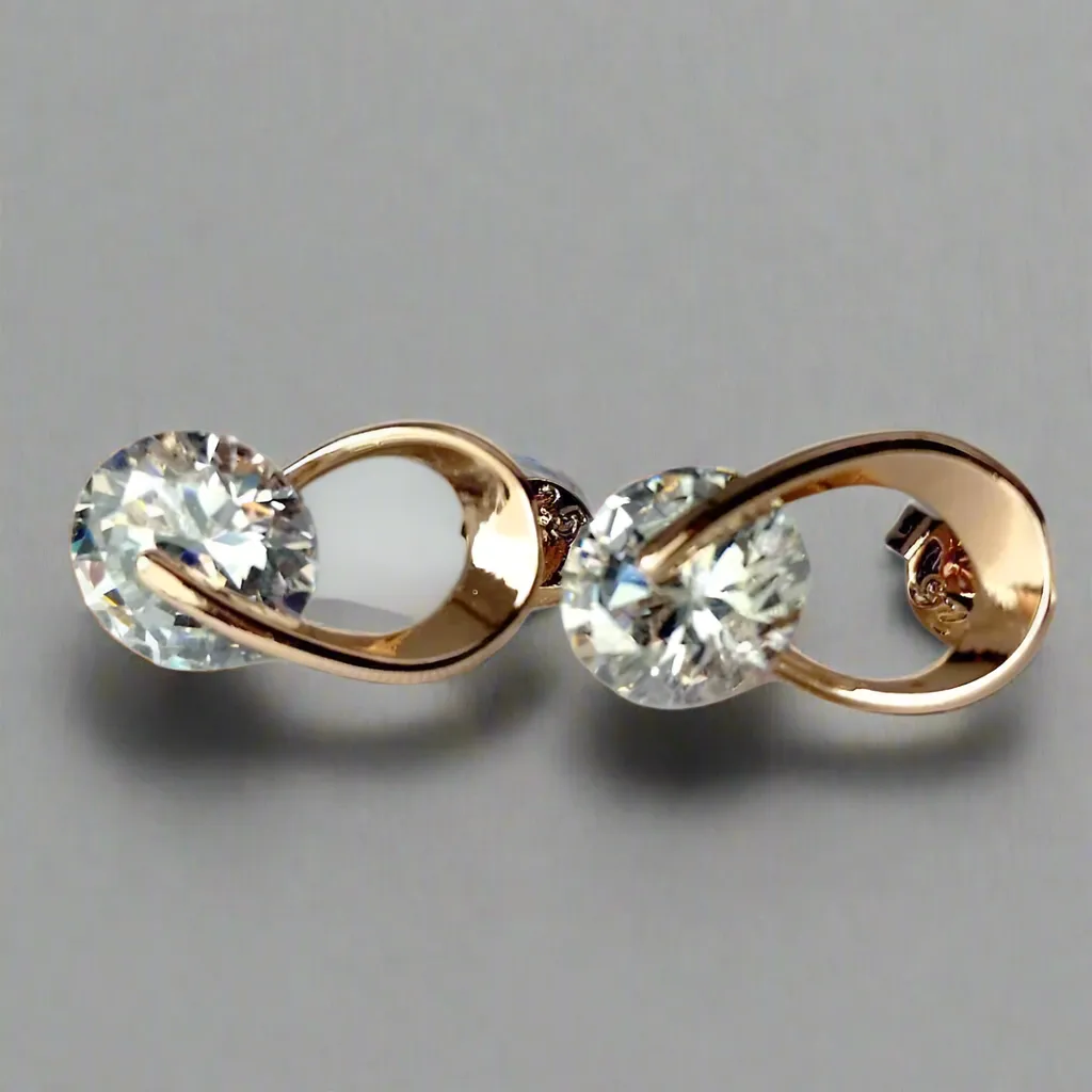 14K Gold Plated Hugging OB Simulated Diamond Cz Stud Earrings for Woman