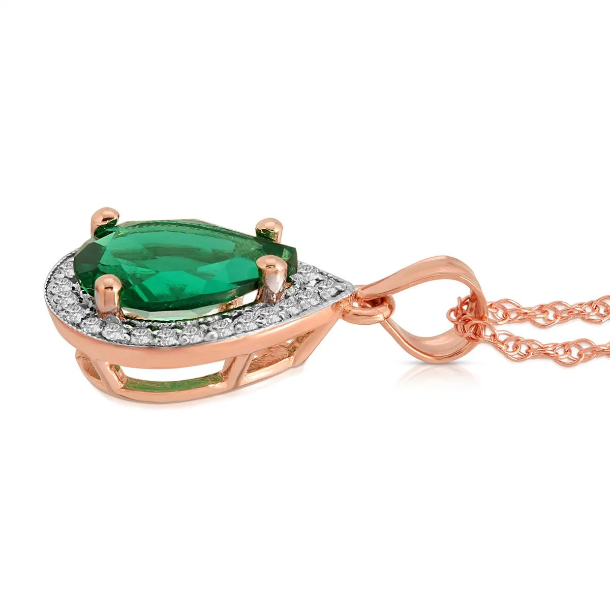 14K Solid Rose Gold Necklace With Natural Diamonds & Genuine Emerald 3.16 ctw High Polished Brilliant Cut - Grade AAA