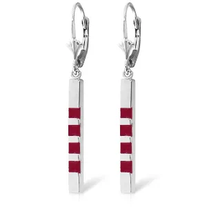 14K Solid White Gold Leverback Earrings Bar w/ Natural Rubies