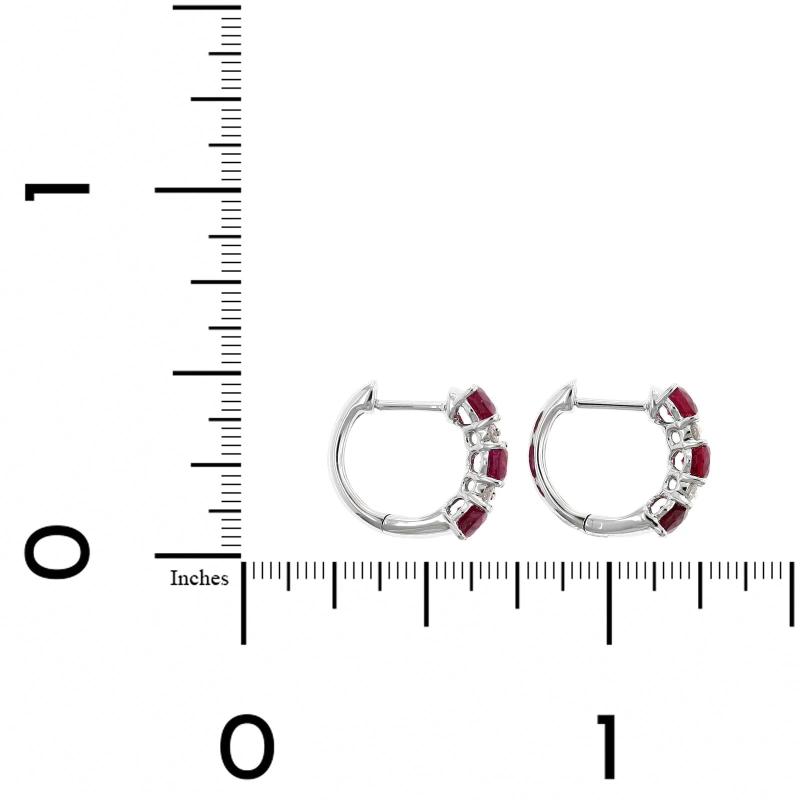 14K White Gold Alternating Diamond & Ruby Huggie Earrings