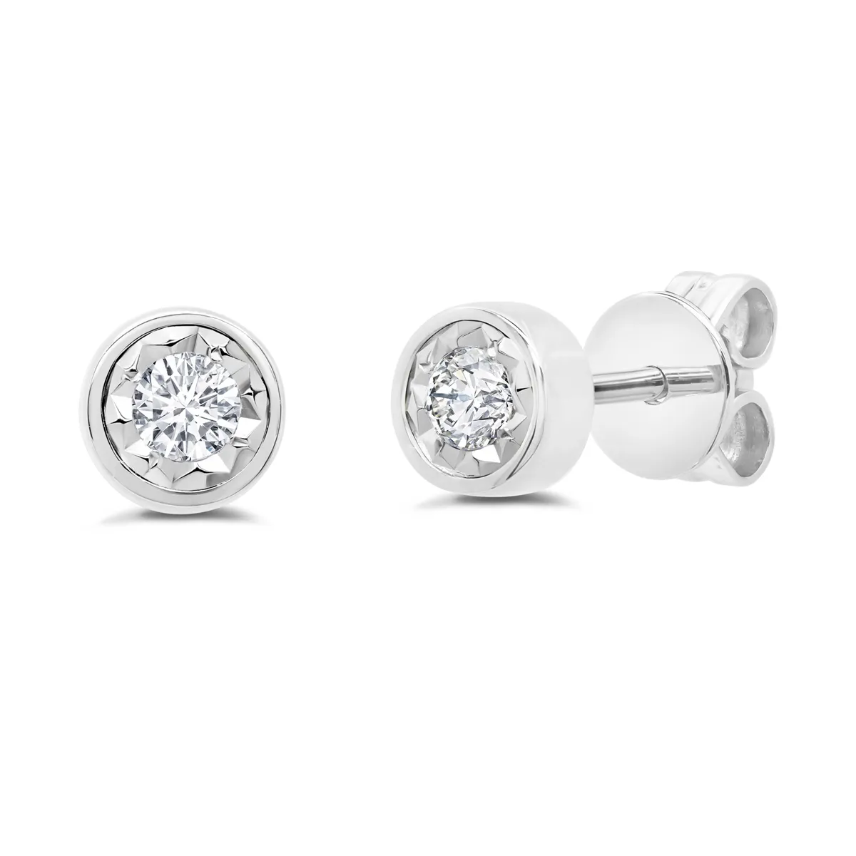 14K White Gold Bezel Set Diamond Stud Earrings