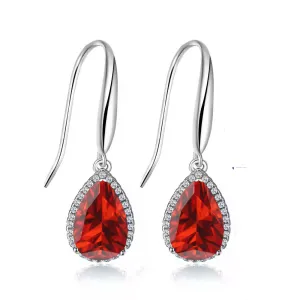 14k White Gold Plated 1 Ct Created Ruby Teardrop Earrings