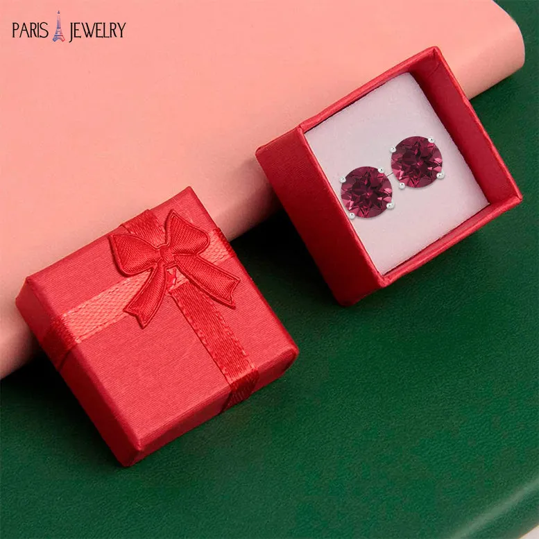 14k White Gold Plated 3 Ct Round Created Ruby Sapphire Stud Earrings