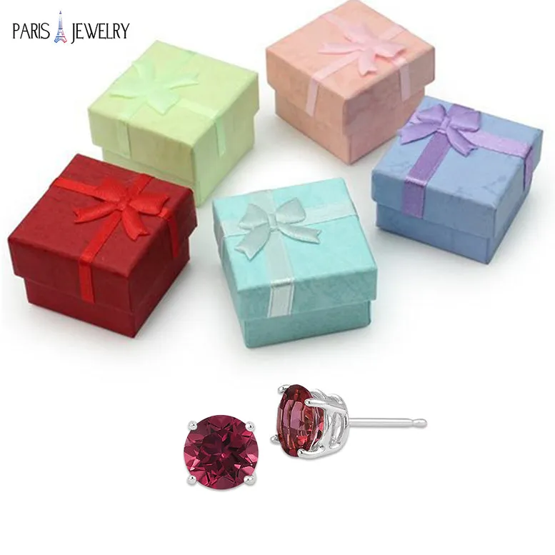 14k White Gold Plated 3 Ct Round Created Ruby Sapphire Stud Earrings