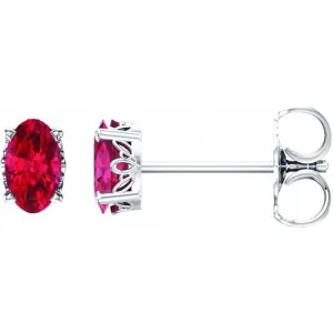 14K White Lab-Grown Ruby Earrings