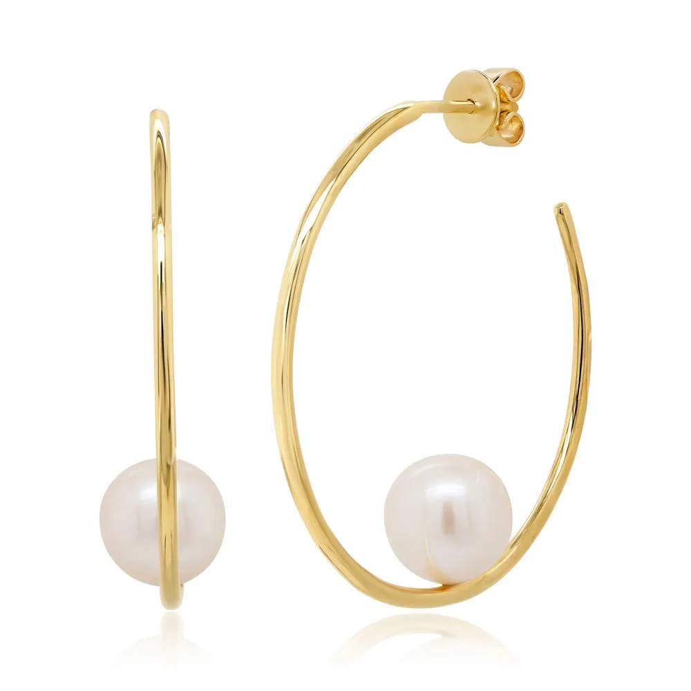 14K Yellow Gold Hoop Earring with Cultured Pearl