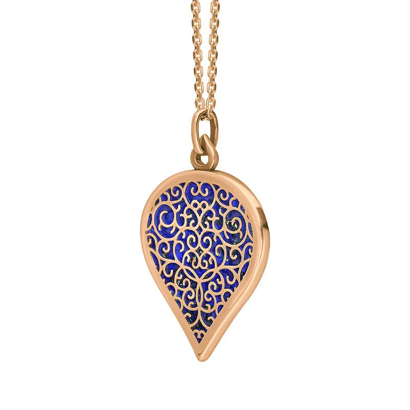 18ct Rose Gold Lapis Lazuli Flore Filigree Large Heart Necklace