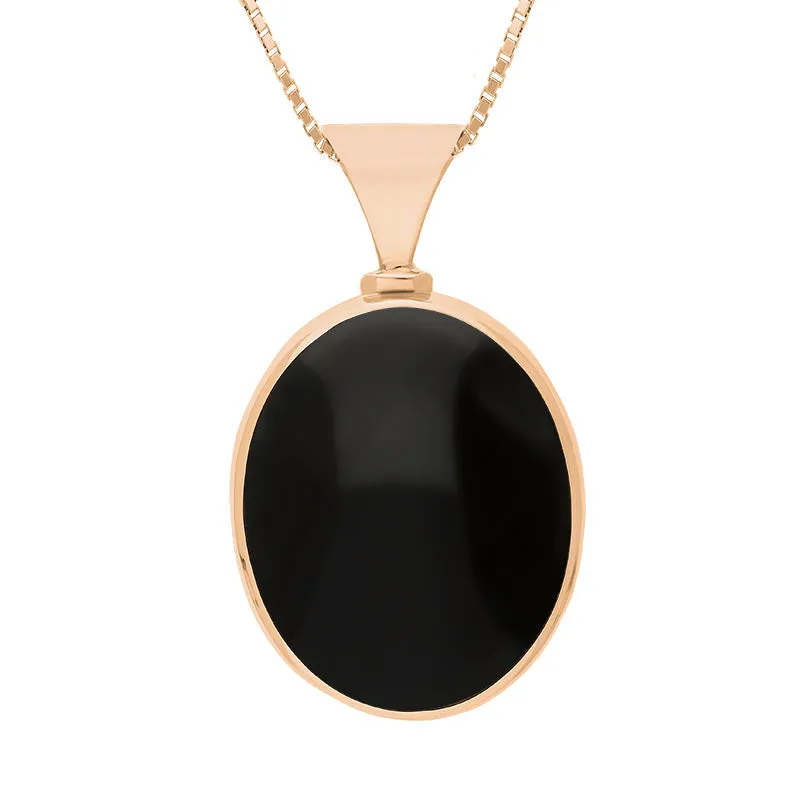 18ct Rose Gold Whitby Jet Lapis King's Coronation Hallmark Double Sided Oval Necklace