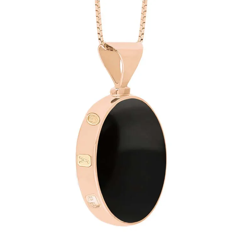 18ct Rose Gold Whitby Jet Lapis King's Coronation Hallmark Double Sided Oval Necklace