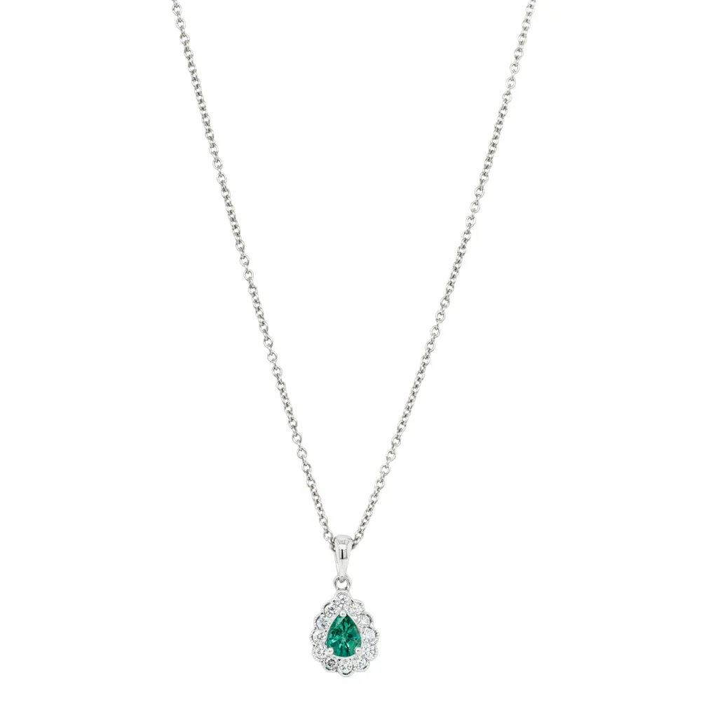 18ct White Gold .31ct Emerald & Diamond Halo Pendant