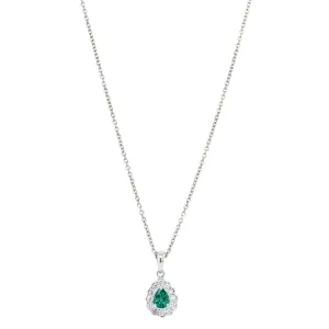 18ct White Gold .31ct Emerald & Diamond Halo Pendant