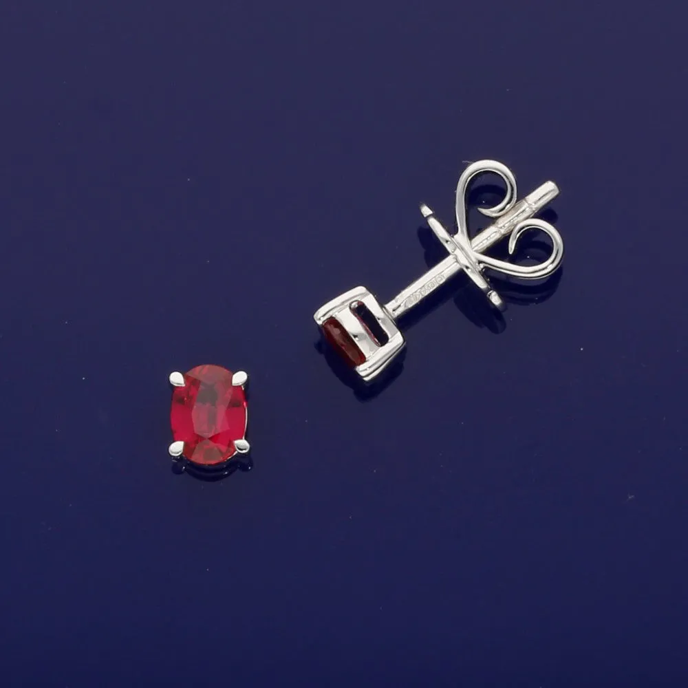 18ct White Gold Oval Ruby Stud Earrings - 5mm