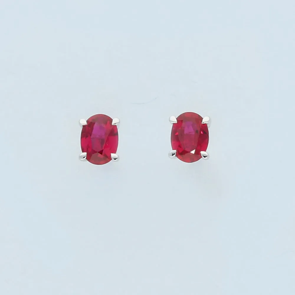 18ct White Gold Oval Ruby Stud Earrings - 5mm