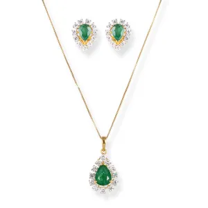 18ct Yellow Gold Diamond and Emerald Set (Pendant   Chain   Earrings) MCS7043 MCS7044