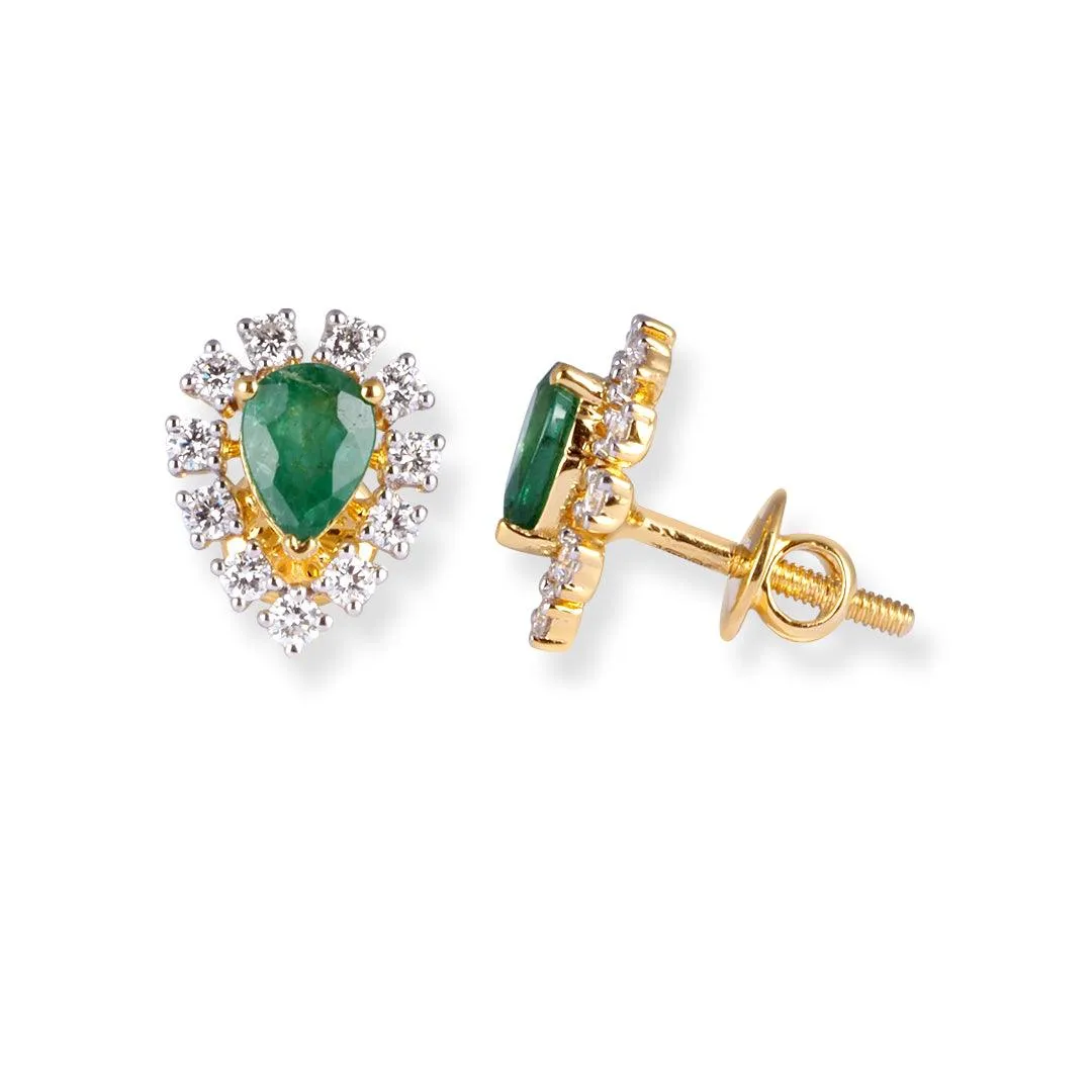 18ct Yellow Gold Diamond and Emerald Set (Pendant   Chain   Earrings) MCS7043 MCS7044