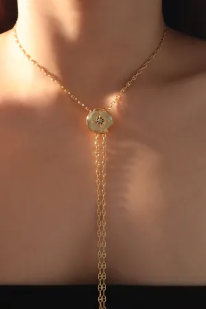 18K Real Gold Plated Pole Star Clock Lariat Necklace