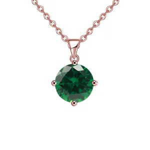 18K Rose Gold 3 Carat Created Emerald Round Stud Necklace Plated 18 inch