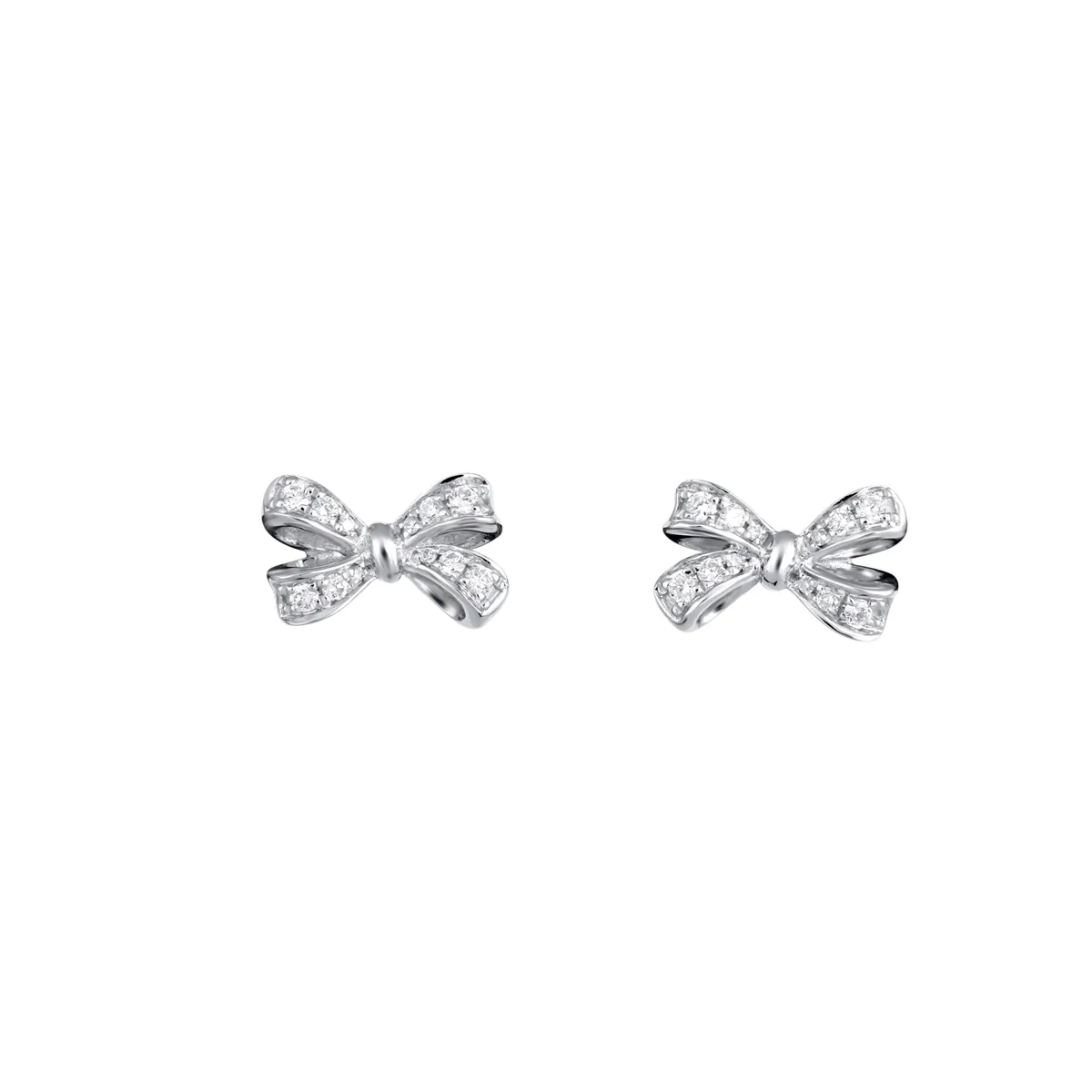 18K White Gold Diamond Bow Stud Earrings