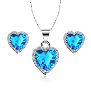 18k White Gold Plated Heart 1/2 Carat Created Topaz Full Set Necklace 18 inch