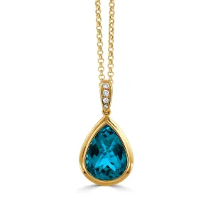 18K YELLOW GOLD DIAMOND NECKLACE WITH LONDON BLUE TOPAZ CENTER