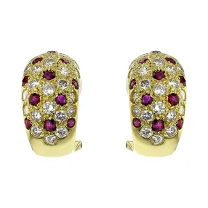 18K Yellow Gold Ruby and Diamond Dome Earrings