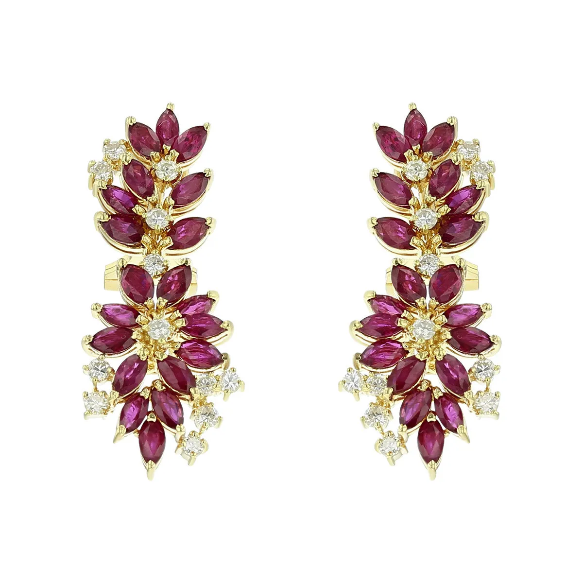 18K Yellow Gold Ruby and Diamond Drop Earrings