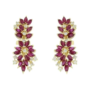 18K Yellow Gold Ruby and Diamond Drop Earrings