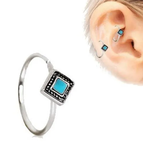 316L Stainless Steel Rhombus Cut Turquoise Cartilage Earring