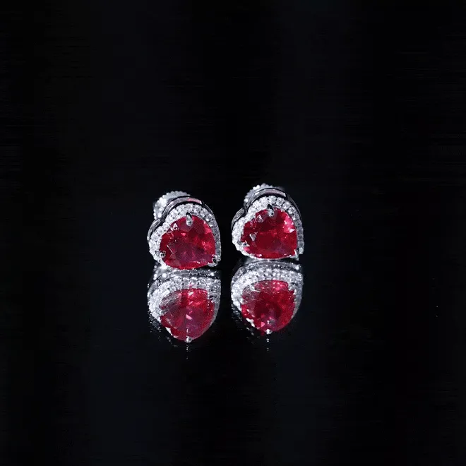 4.25 CT Heart Shape Created Ruby and Moissanite Stud Earrings