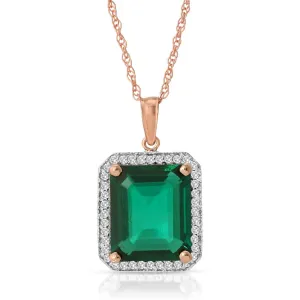 4.70 Carat Total Weight 14K Solid Rose Gold Emerald Halo Design Pendant Necklace Brilliant Emerald Octagon Shape Cut Natural Diamonds Round Cut Anniversary Engagement Birthday