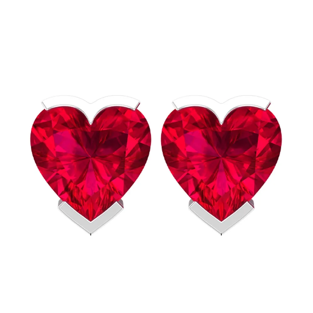 5 MM Heart Shape Ruby Solitaire Stud Earrings