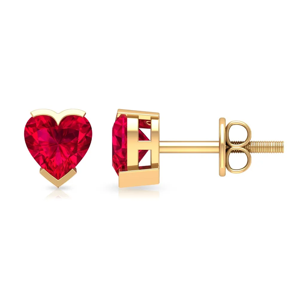 5 MM Heart Shape Ruby Solitaire Stud Earrings