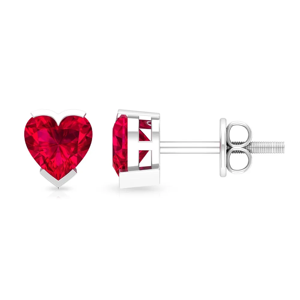 5 MM Heart Shape Ruby Solitaire Stud Earrings