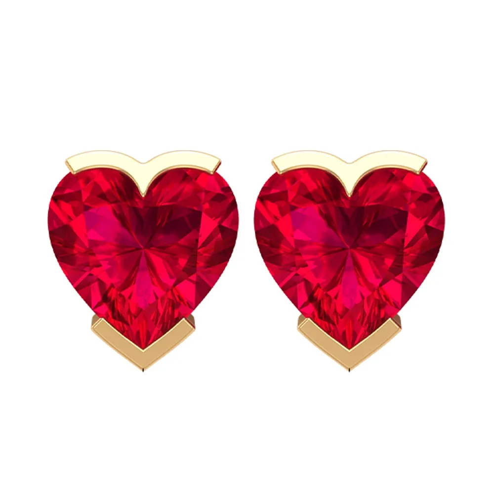 5 MM Heart Shape Ruby Solitaire Stud Earrings