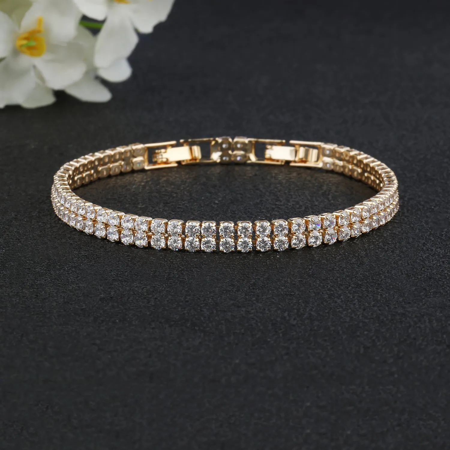 5A Cubic Zirconia Gold Bracelet Chains  for Women CK10090